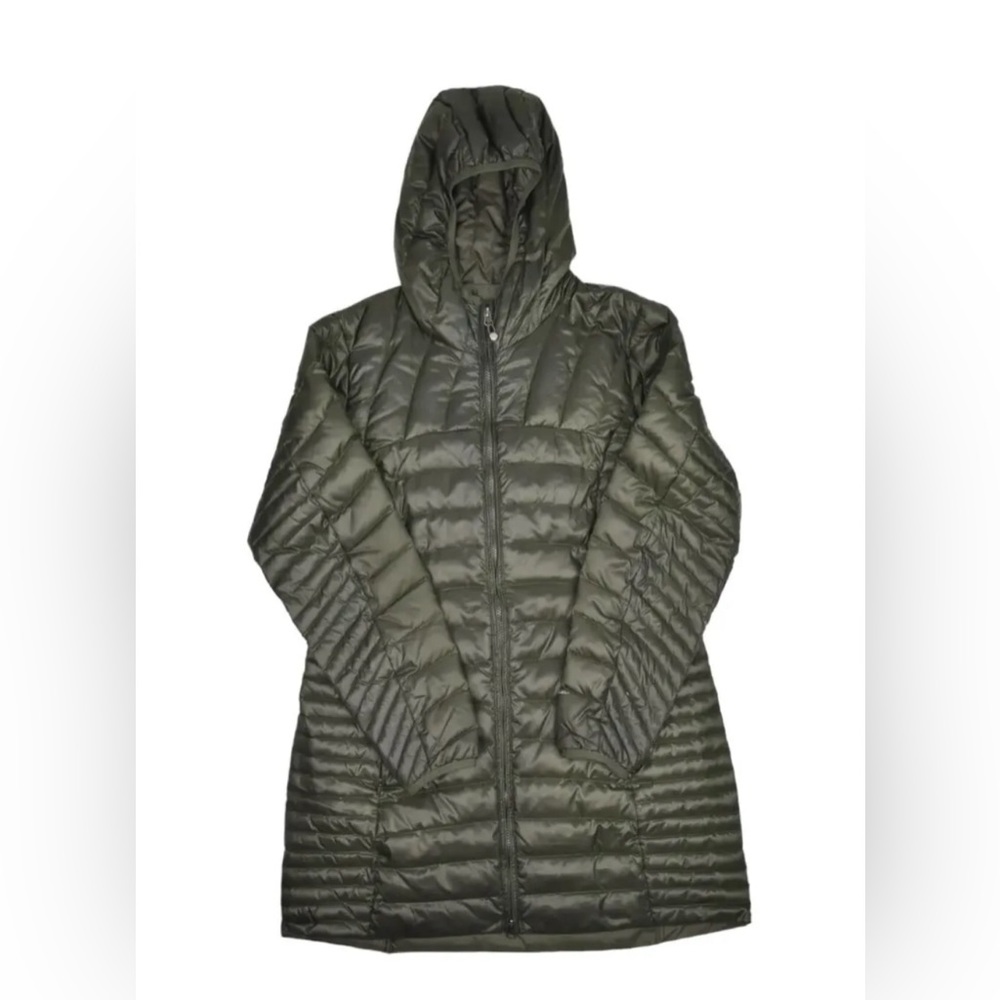 Eddie Bauer goose long down puffer jacket green size small